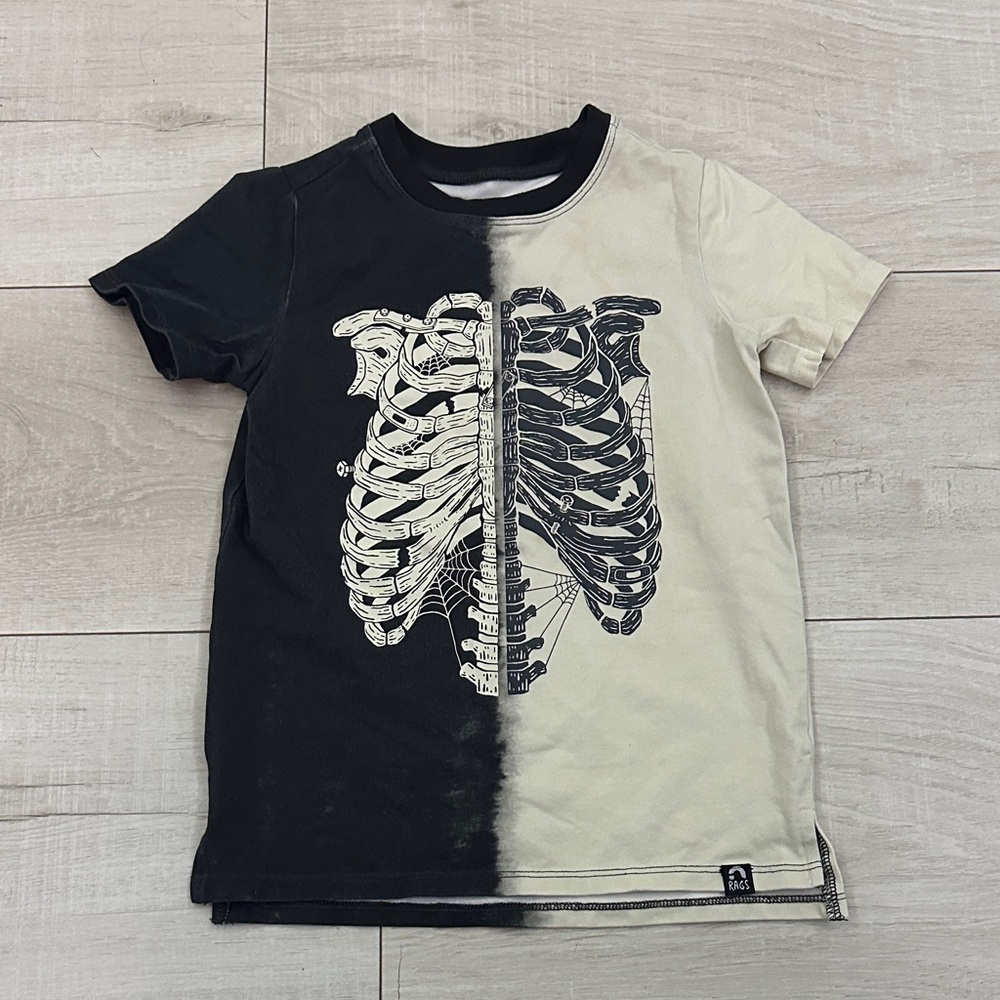 Rags Kids Skeleton Graphic T-Shirt - Black and Cream